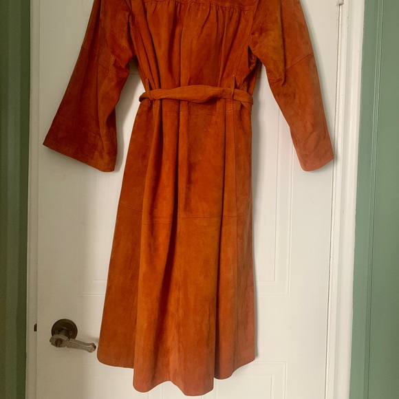 Vintage Leather Midi Dress, Orange Suede - Picture 3 of 5
